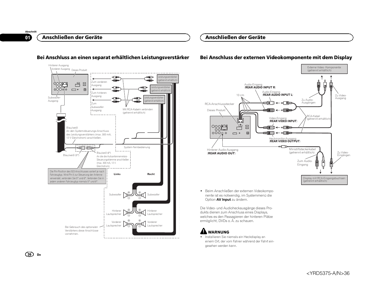 Anschließen der geräte | Pioneer AVH-X8500BT User Manual | Page 36 / 52