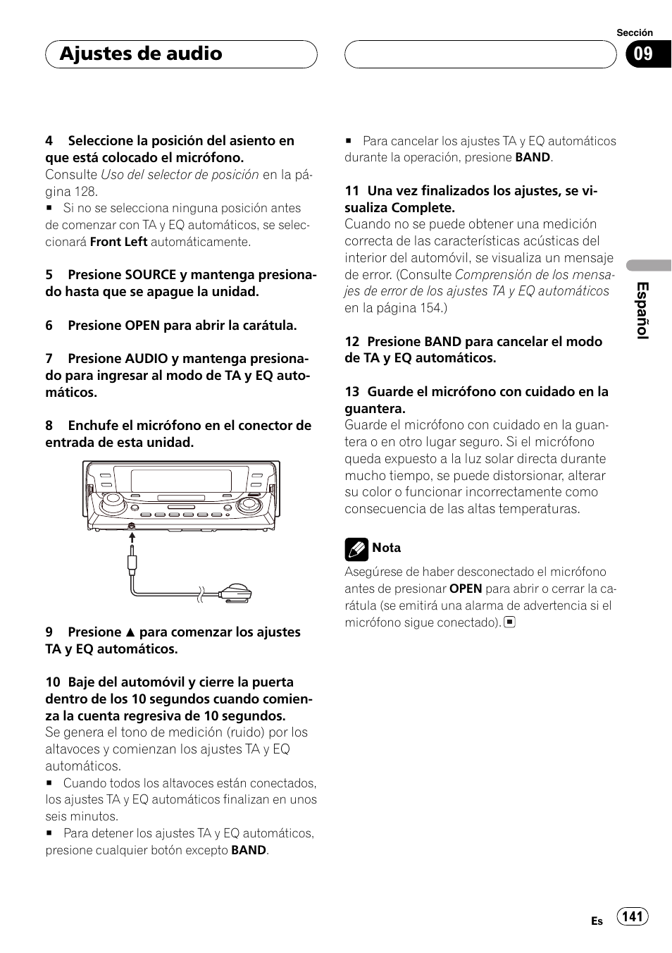 Ajustes de audio | Pioneer DEH-P9600MP User Manual | Page 141 / 164
