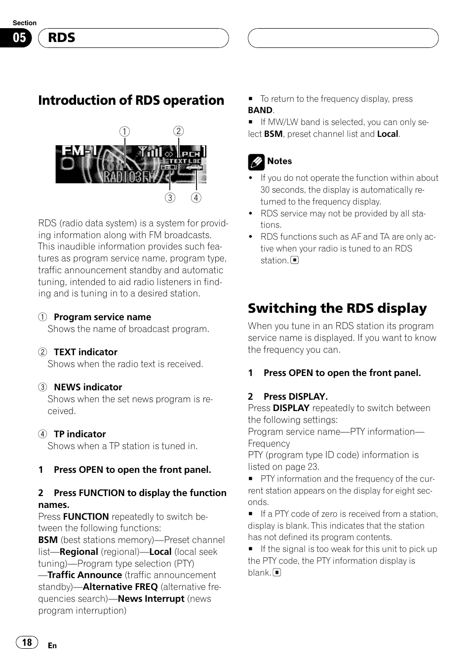 Introduction of rds operation 18, Switching the rds display 18, Introduction of rds operation | Switching the rds display | Pioneer DEH-P9600MP User Manual | Page 18 / 164