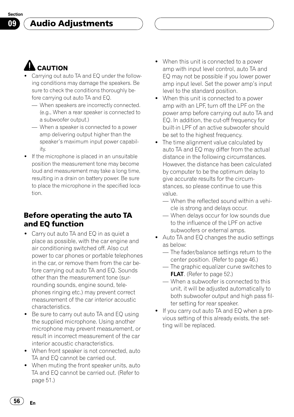 Before operating the auto ta and eq, Function 56, Audio adjustments | Before operating the auto ta and eq function | Pioneer DEH-P9600MP User Manual | Page 56 / 164