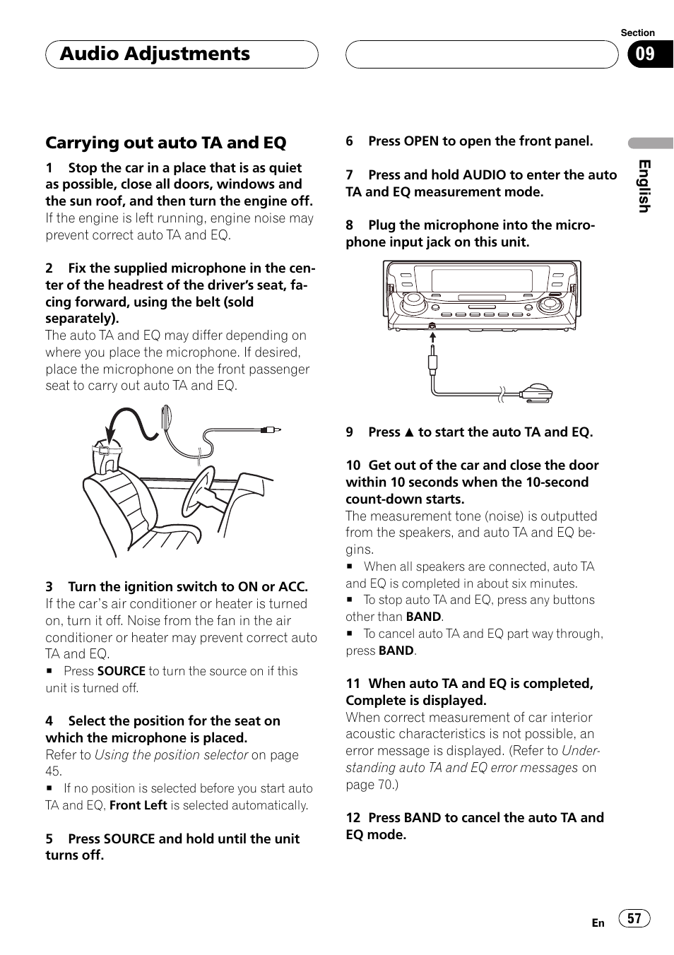 Carrying out auto ta and eq 57, Audio adjustments, Carrying out auto ta and eq | Pioneer DEH-P9600MP User Manual | Page 57 / 164