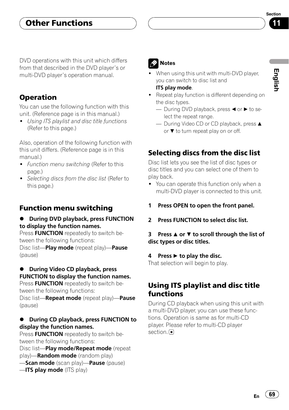 Operation 69, Function menu switching 69, Selecting discs from the disc list 69 | Using its playlist and disc title, Functions 69, Other functions, Operation, Function menu switching, Selecting discs from the disc list, Using its playlist and disc title functions | Pioneer DEH-P9600MP User Manual | Page 69 / 164