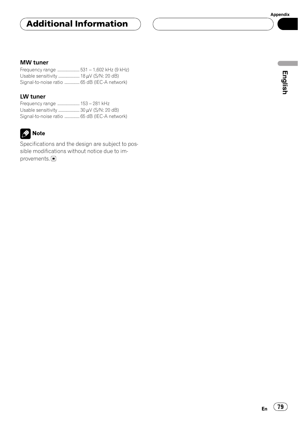 Additional information, English | Pioneer DEH-P9600MP User Manual | Page 79 / 164