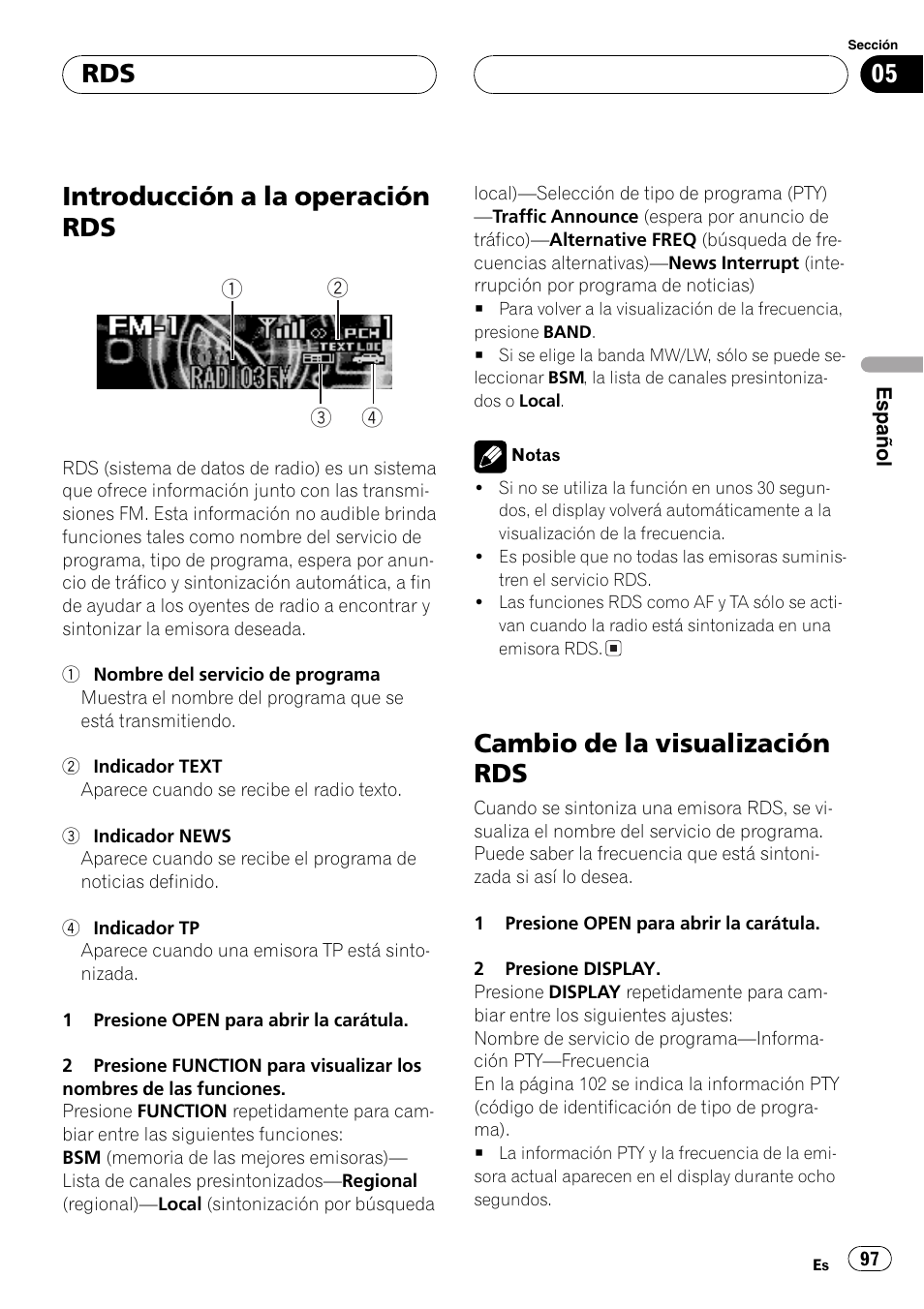 Introducción a la operación rds 97, Cambio de la visualización rds 97, Introducción a la operación rds | Cambio de la visualización rds | Pioneer DEH-P9600MP User Manual | Page 97 / 164