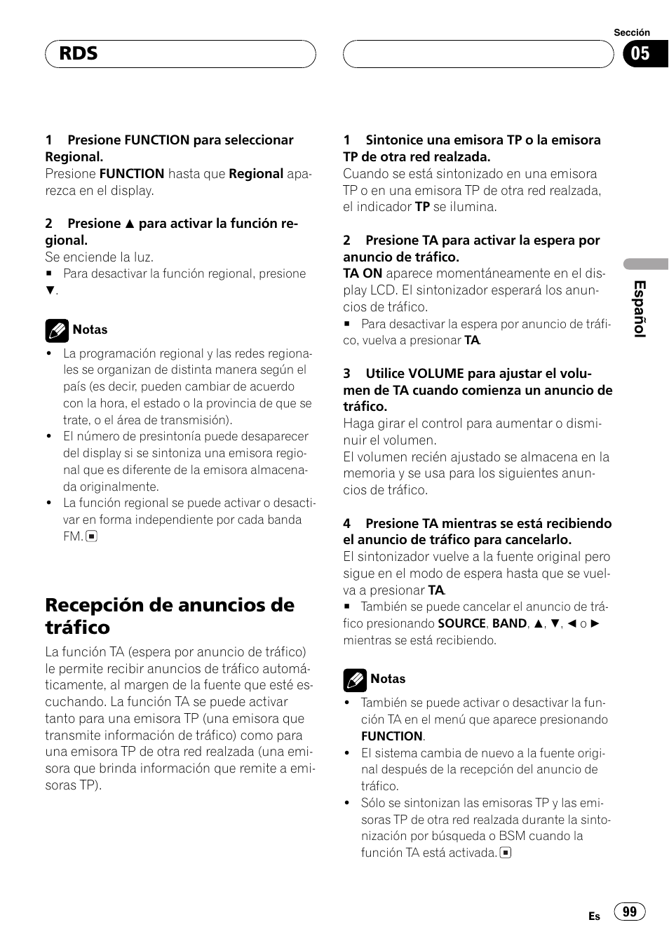 Recepción de anuncios de tráfico 99, Recepción de anuncios de tráfico | Pioneer DEH-P9600MP User Manual | Page 99 / 164