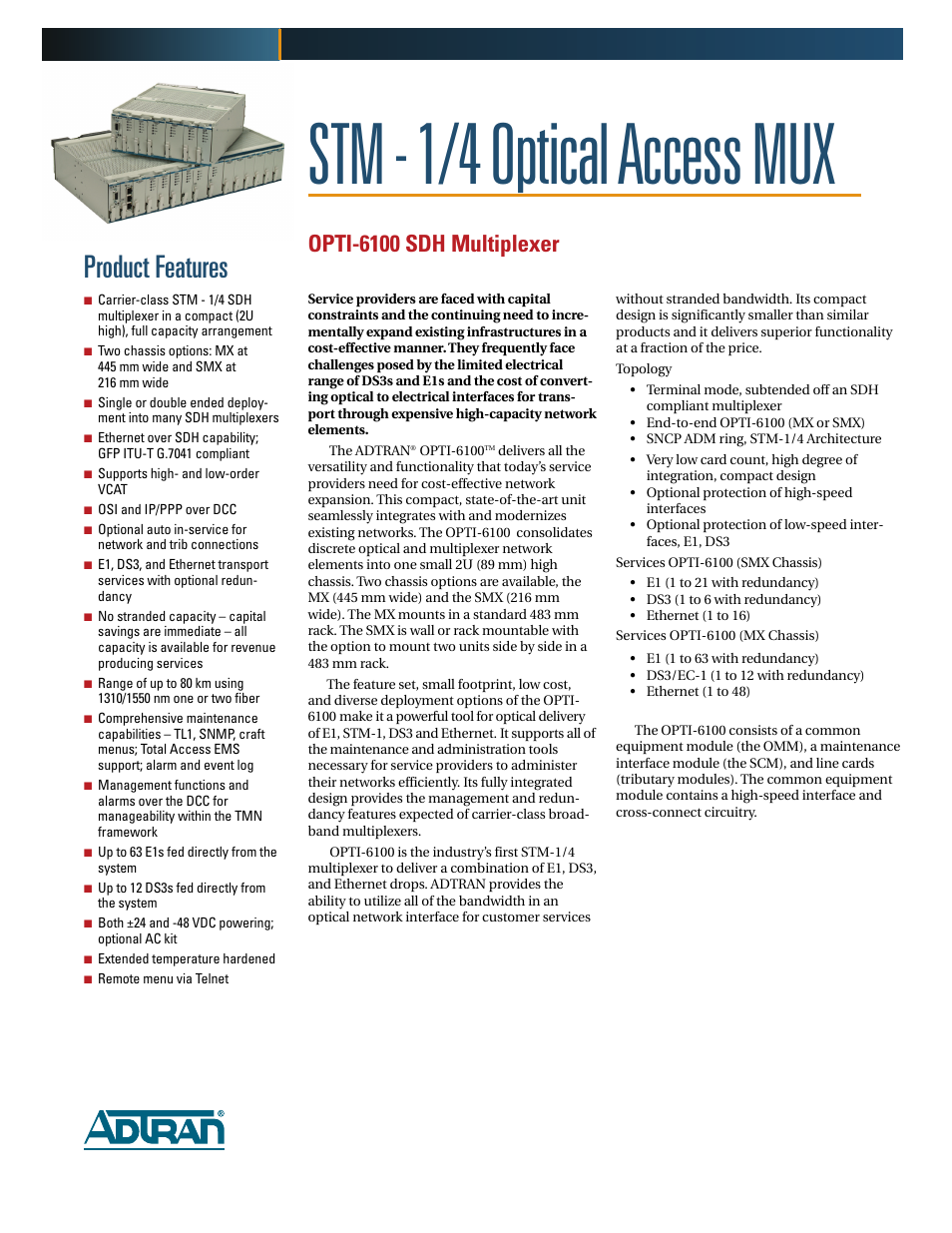 ADTRAN OPTI-6100 SDH User Manual | 2 pages