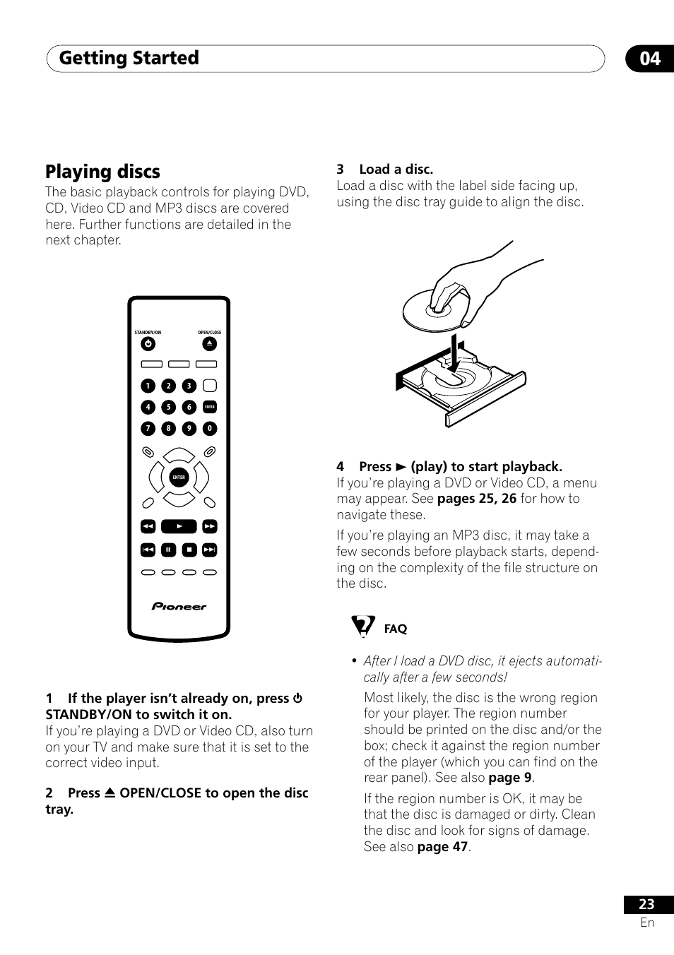 Playing discs, Getting started 04 | Pioneer DV-U7 User Manual | Page 23 / 56