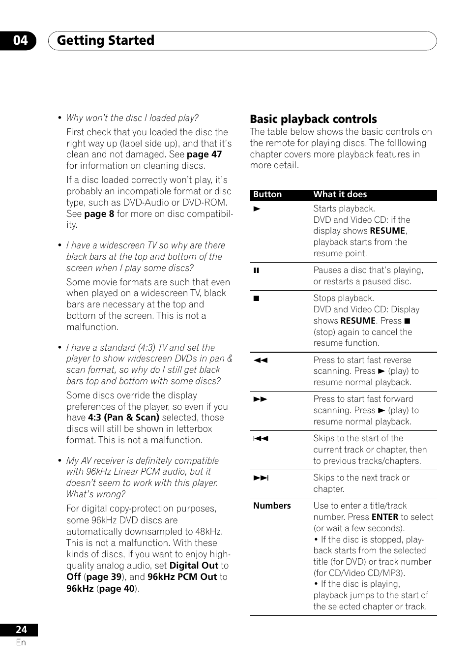 Basic playback controls, Getting started 04 | Pioneer DV-U7 User Manual | Page 24 / 56