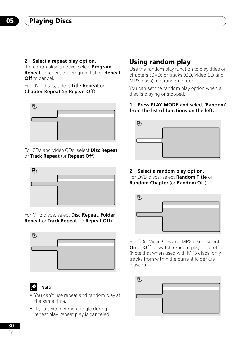 Using random play, Playing discs 05 | Pioneer DV-U7 User Manual | Page 30 / 56