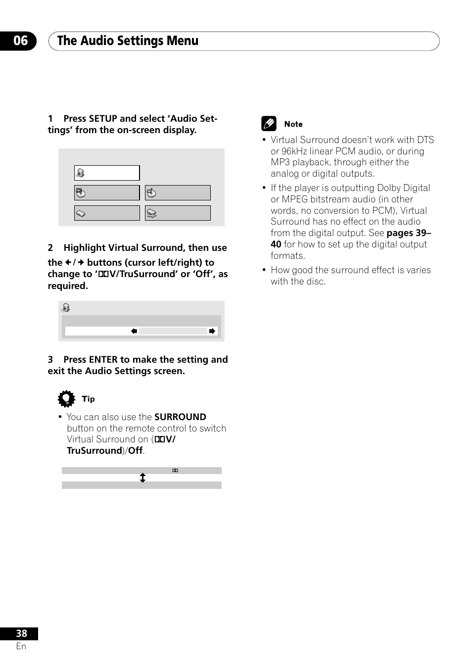The audio settings menu 06 | Pioneer DV-U7 User Manual | Page 38 / 56