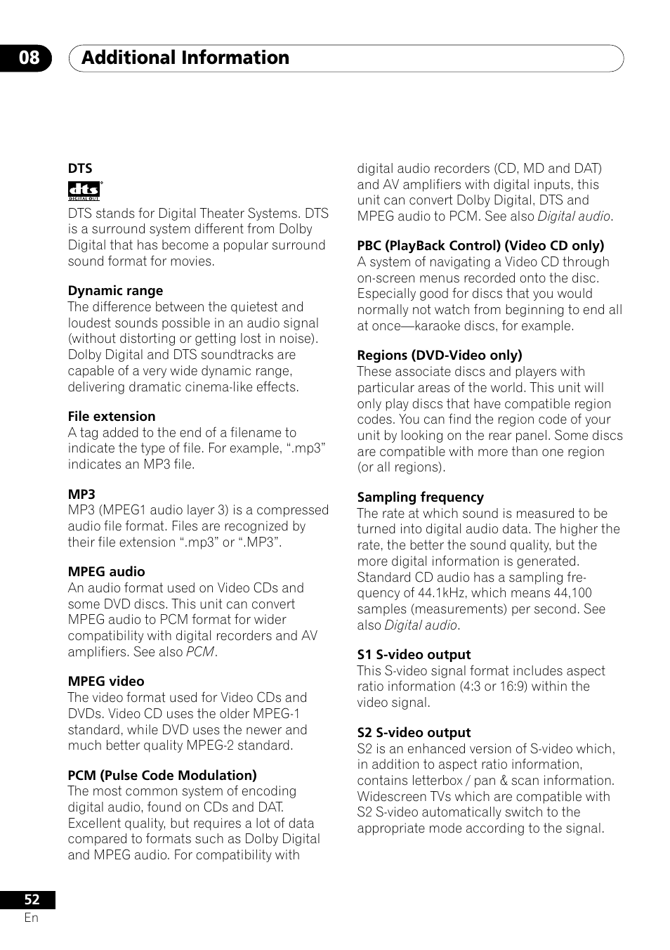 Additional information 08 | Pioneer DV-U7 User Manual | Page 52 / 56
