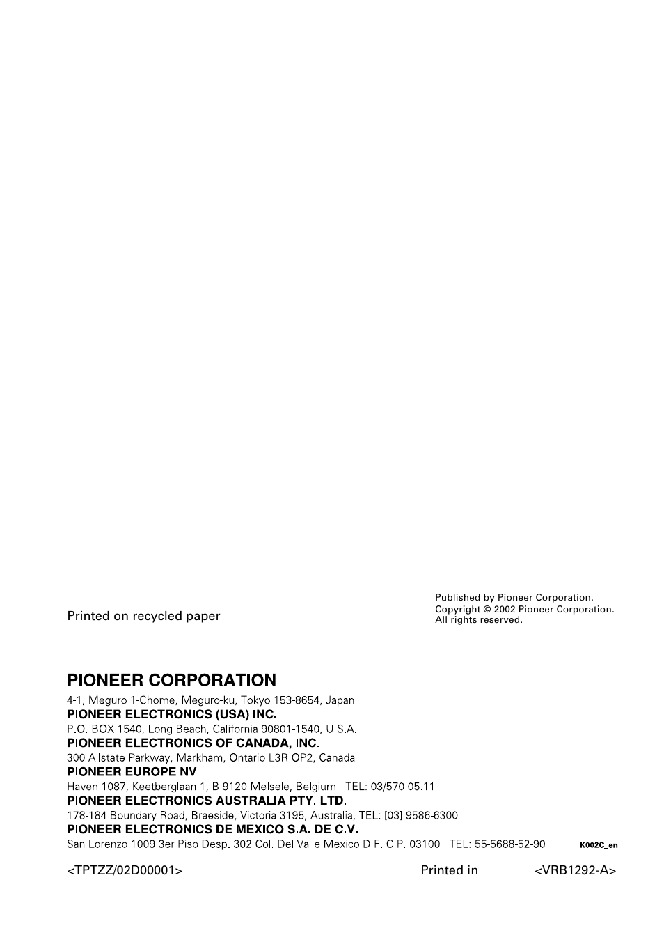 Pioneer DV-U7 User Manual | Page 56 / 56