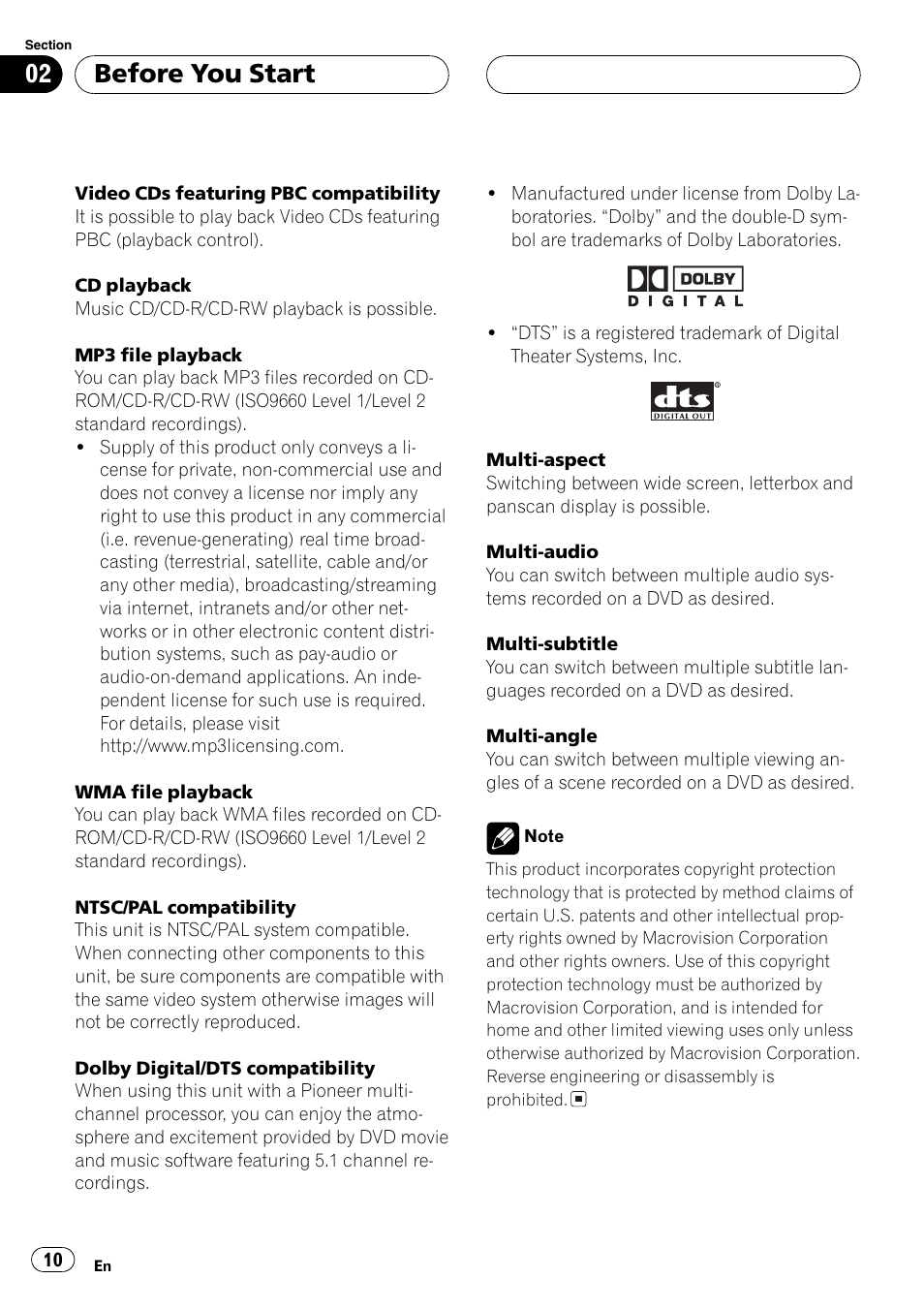 Before you start | Pioneer AVH-P6600DVD User Manual | Page 10 / 120
