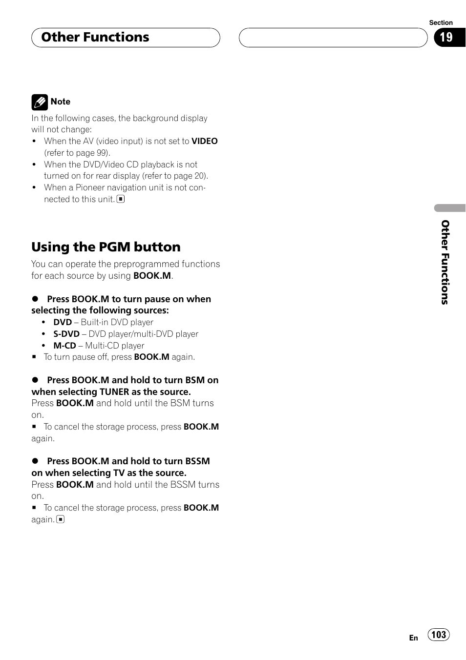 Using the pgm button 103, Using the, Using the pgm button | Other functions | Pioneer AVH-P6600DVD User Manual | Page 103 / 120