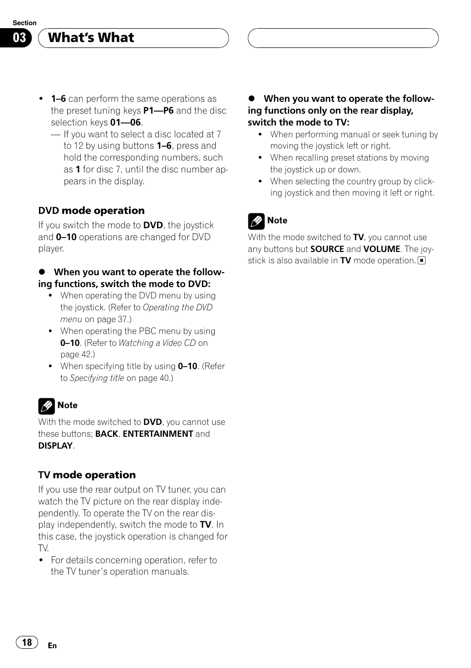 Whats what | Pioneer AVH-P6600DVD User Manual | Page 18 / 120