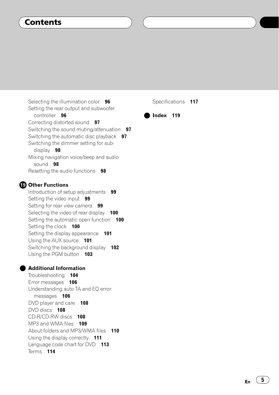 Pioneer AVH-P6600DVD User Manual | Page 5 / 120
