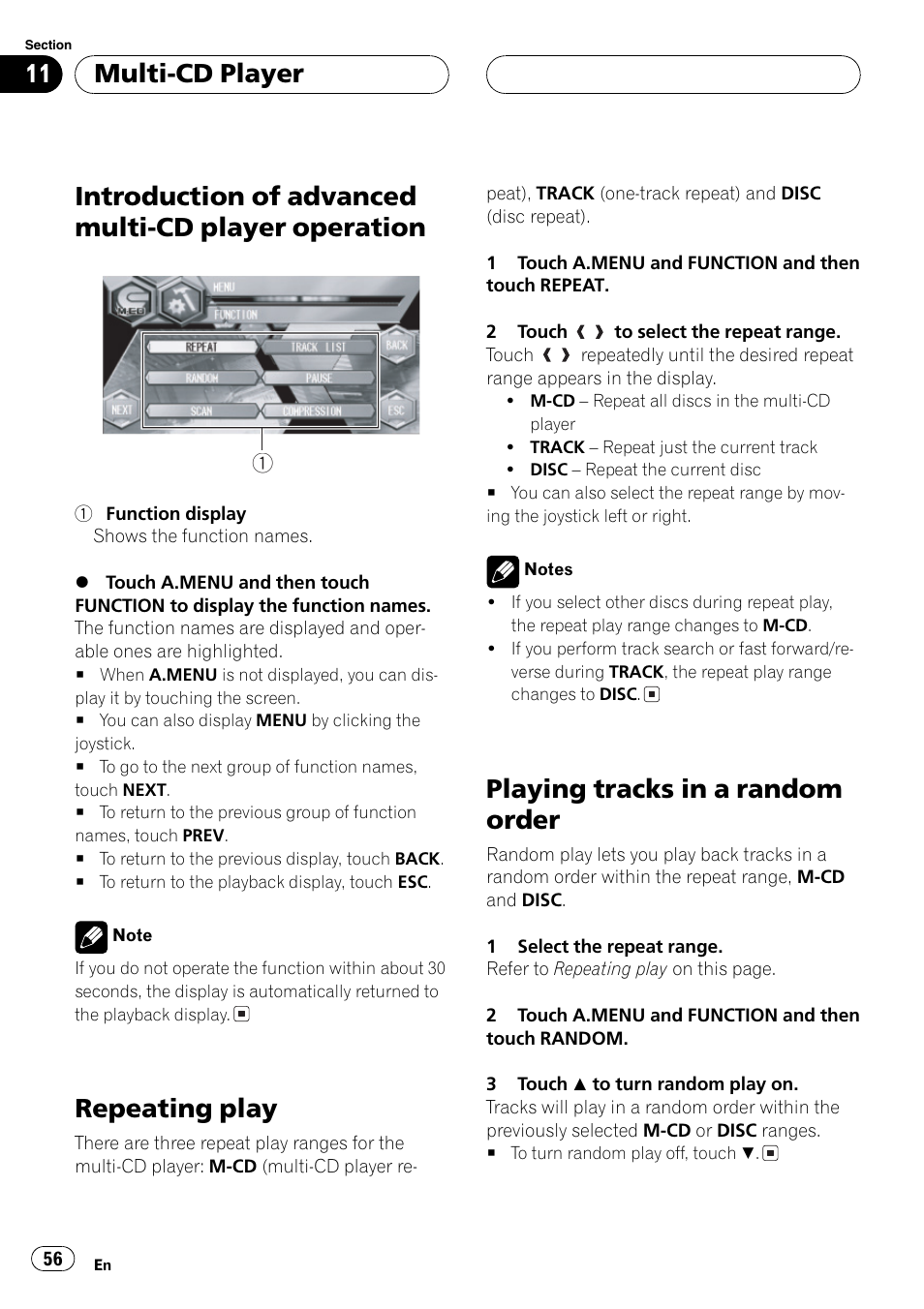 Introduction of advanced multi-cd player, Operation 56, Introduction of advanced multi-cd player operation | Repeating play, Playing tracks in a random order, Multi-cd player | Pioneer AVH-P6600DVD User Manual | Page 56 / 120