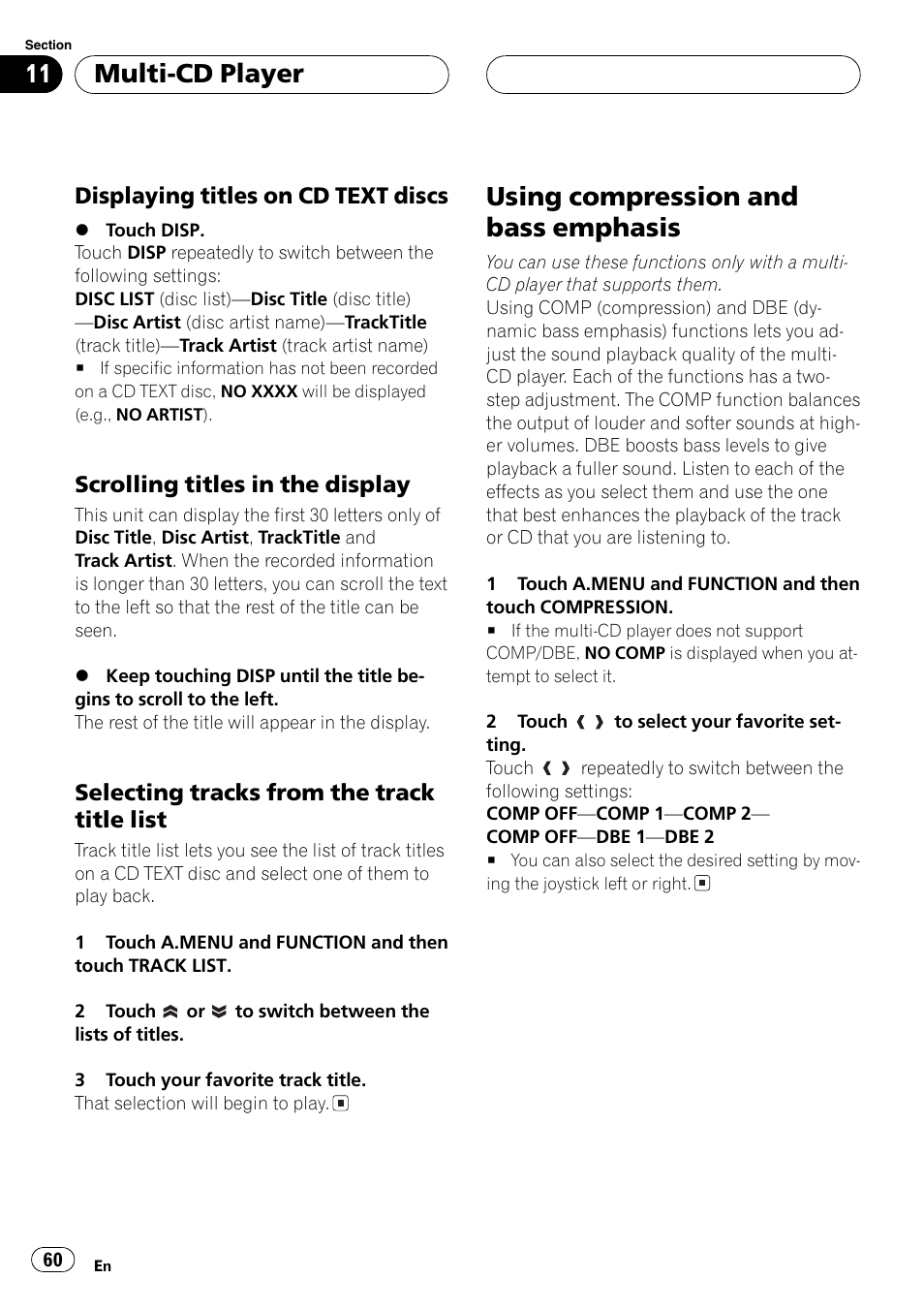 Using compression and bass emphasis 60, Using compression and bass emphasis, Multi-cd player | Pioneer AVH-P6600DVD User Manual | Page 60 / 120