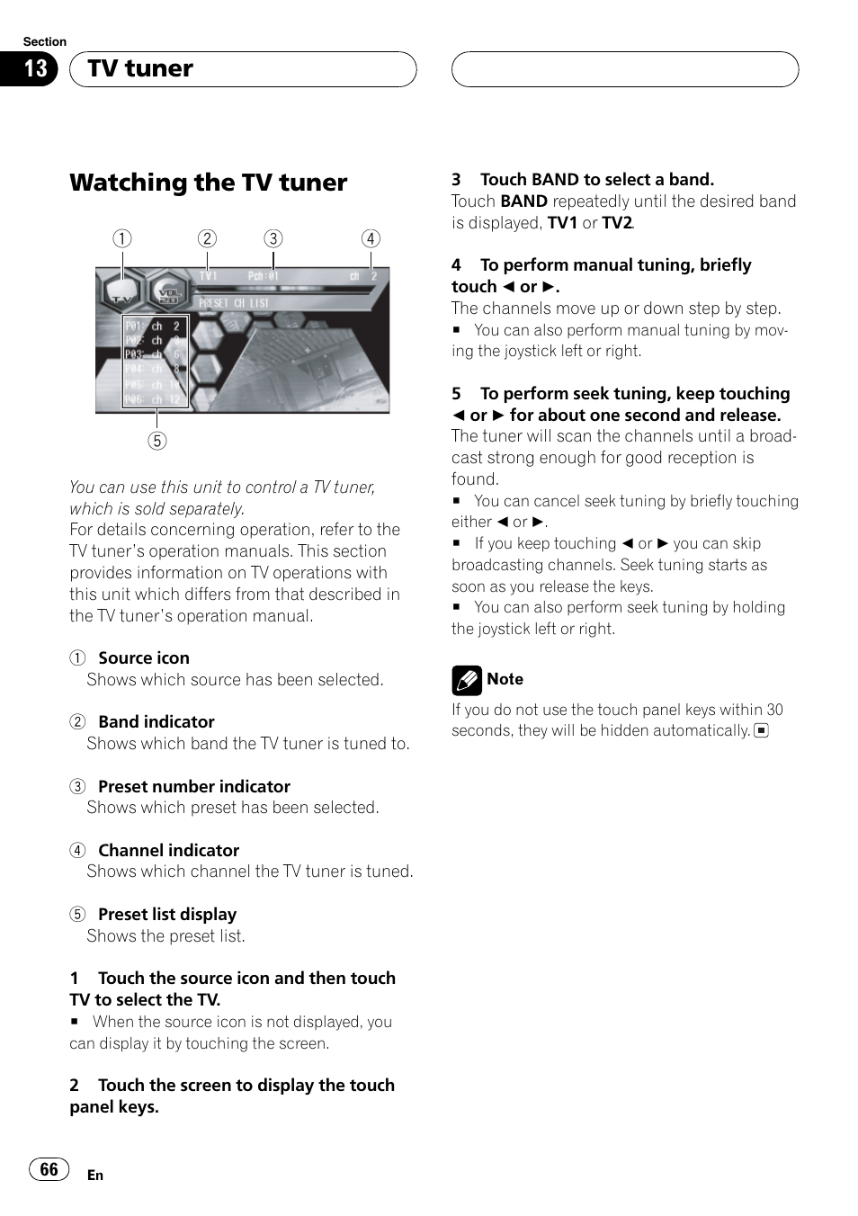 Tv tuner watching the tv tuner 66, Watching the tv tuner, Tv tuner | Pioneer AVH-P6600DVD User Manual | Page 66 / 120
