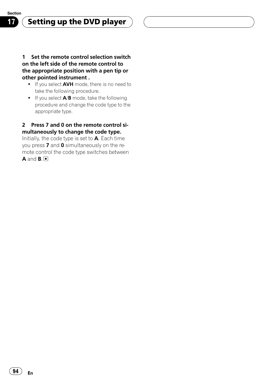 Setting up the dvd player | Pioneer AVH-P6600DVD User Manual | Page 94 / 120