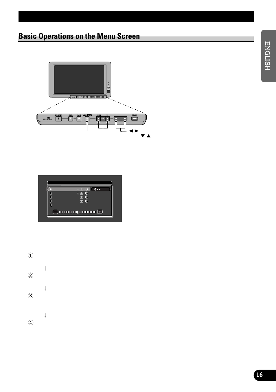 Adjusting the screen, Basic operations on the menu screen | Pioneer AVD-W8000 User Manual | Page 17 / 104