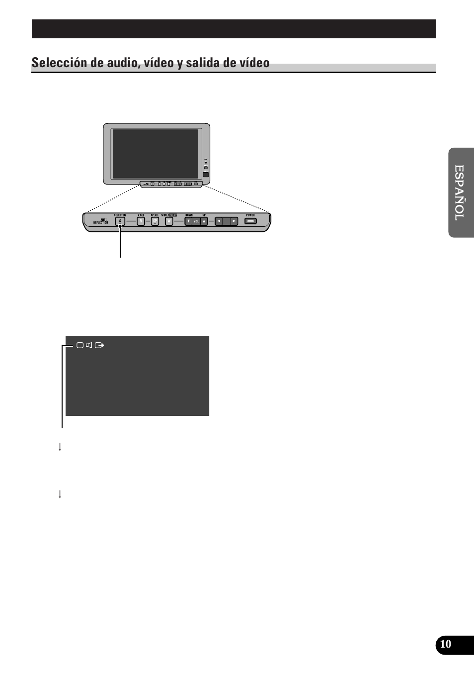 Selección de audio y vídeo, Selección de audio, vídeo y salida de vídeo | Pioneer AVD-W8000 User Manual | Page 45 / 104