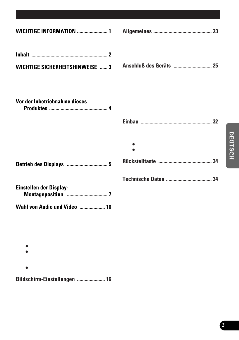 Inhalt | Pioneer AVD-W8000 User Manual | Page 71 / 104