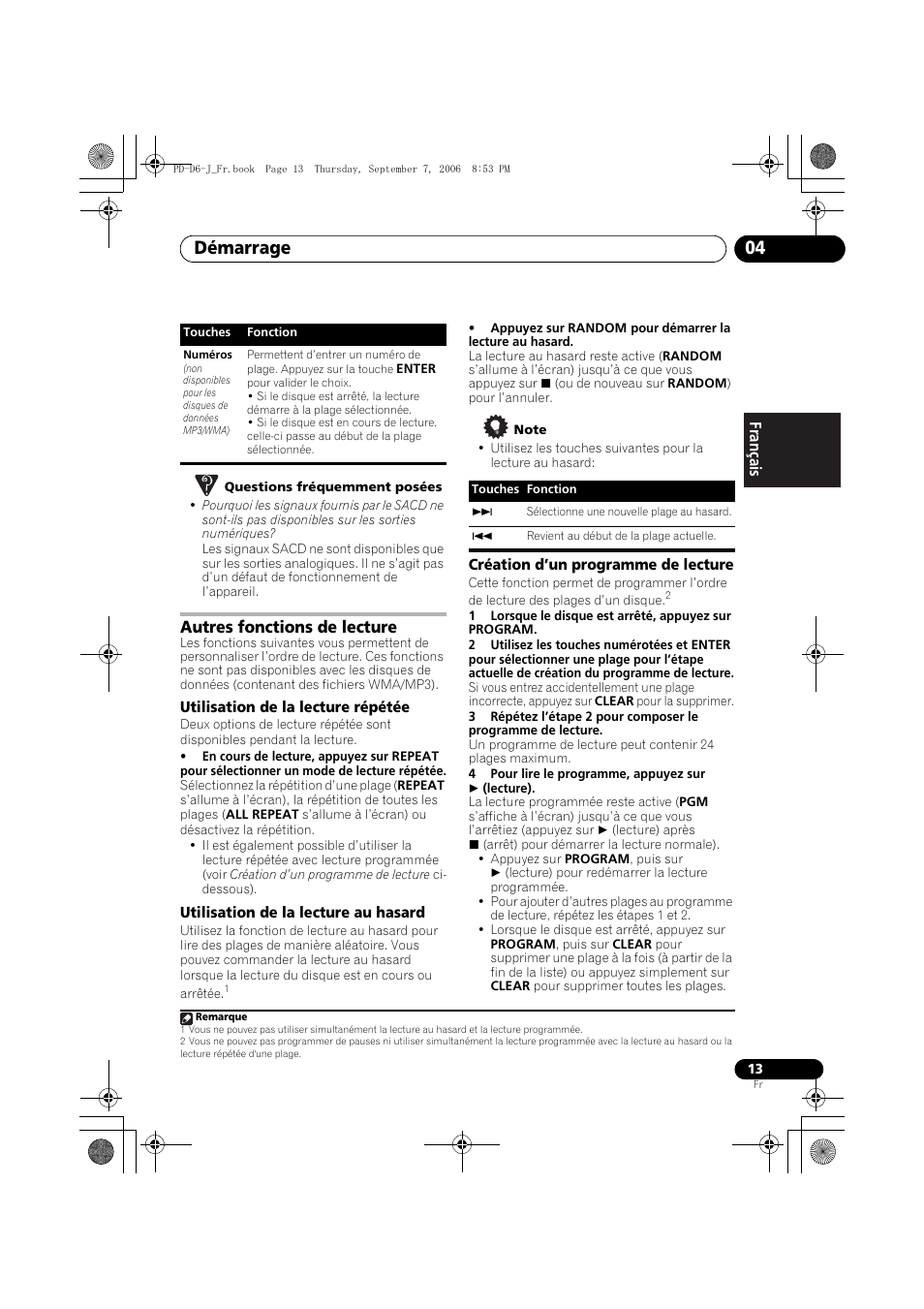 Autres fonctions de lecture, Démarrage 04 | Pioneer PD-D6-J User Manual | Page 31 / 110