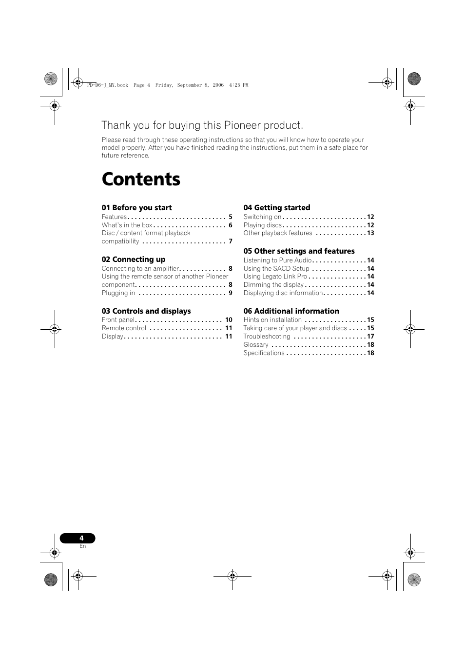 Pioneer PD-D6-J User Manual | Page 4 / 110