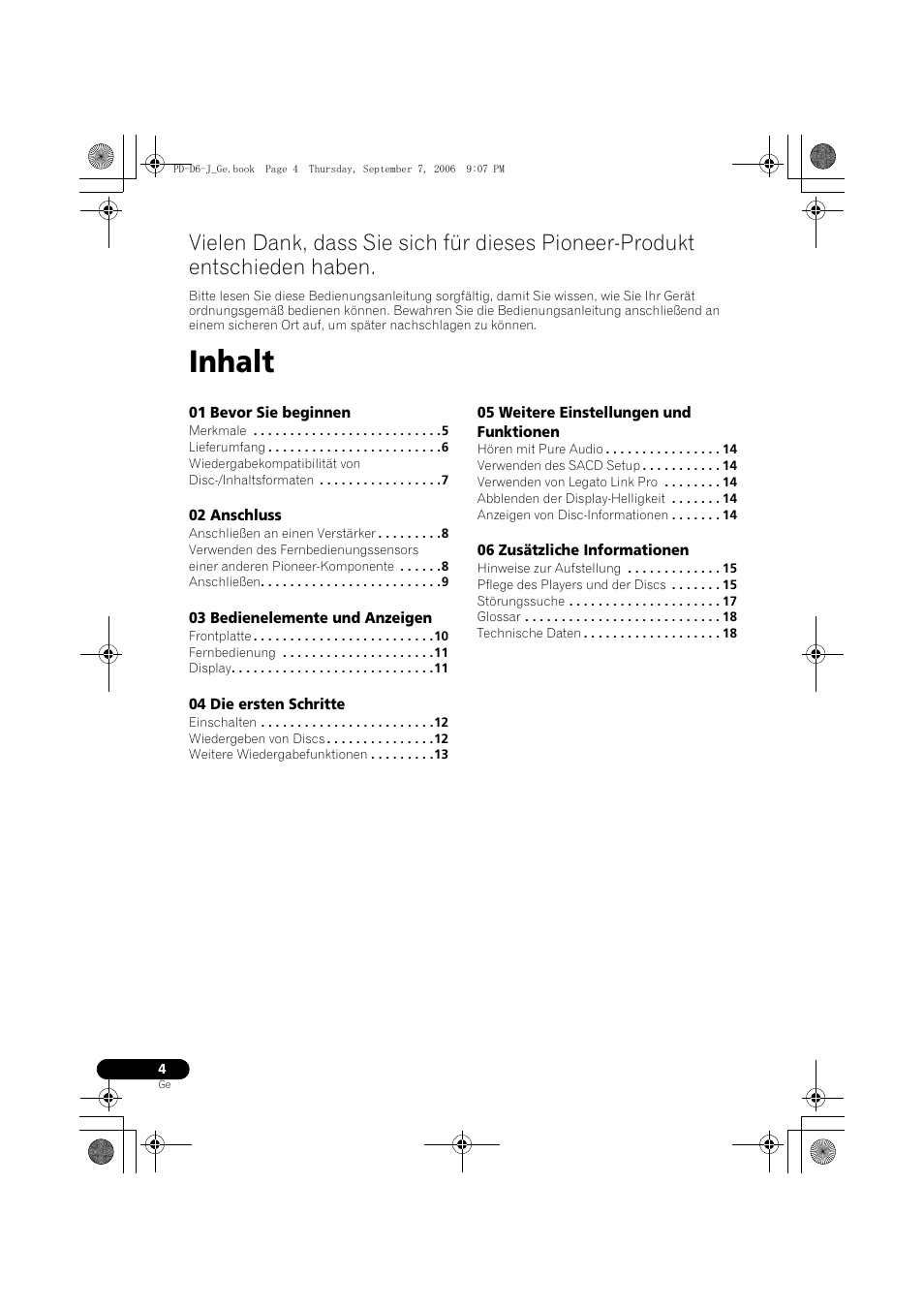 Inhalt | Pioneer PD-D6-J User Manual | Page 40 / 110