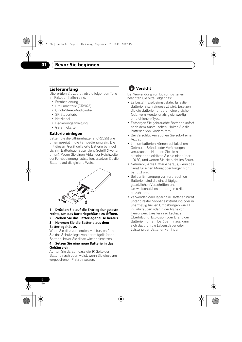 Lieferumfang, Bevor sie beginnen 01 | Pioneer PD-D6-J User Manual | Page 42 / 110