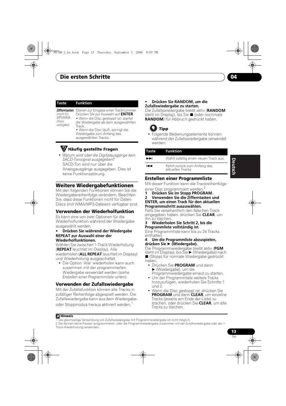 Weitere wiedergabefunktionen, Die ersten schritte 04 | Pioneer PD-D6-J User Manual | Page 49 / 110