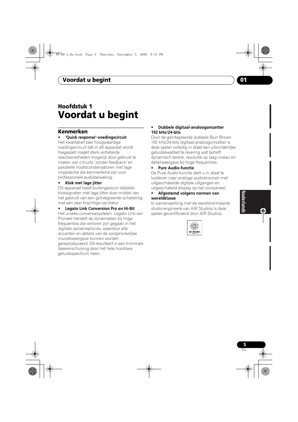 01 voordat u begint, Kenmerken, Voordat u begint | Voordat u begint 01, Hoofdstuk 1 | Pioneer PD-D6-J User Manual | Page 59 / 110