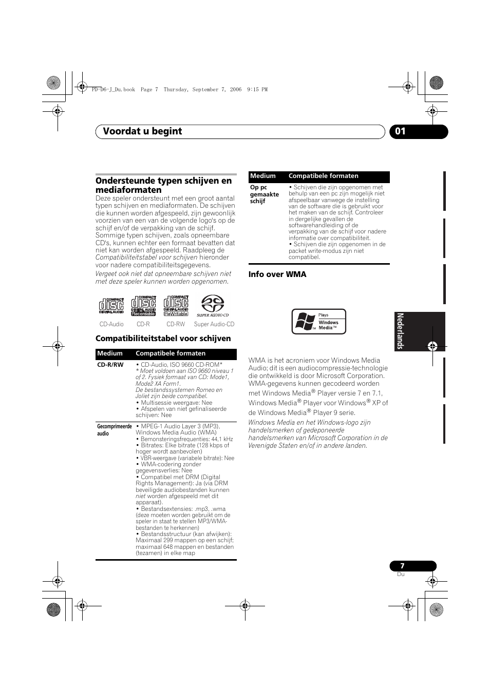Ondersteunde typen schijven en mediaformaten, Voordat u begint 01 | Pioneer PD-D6-J User Manual | Page 61 / 110