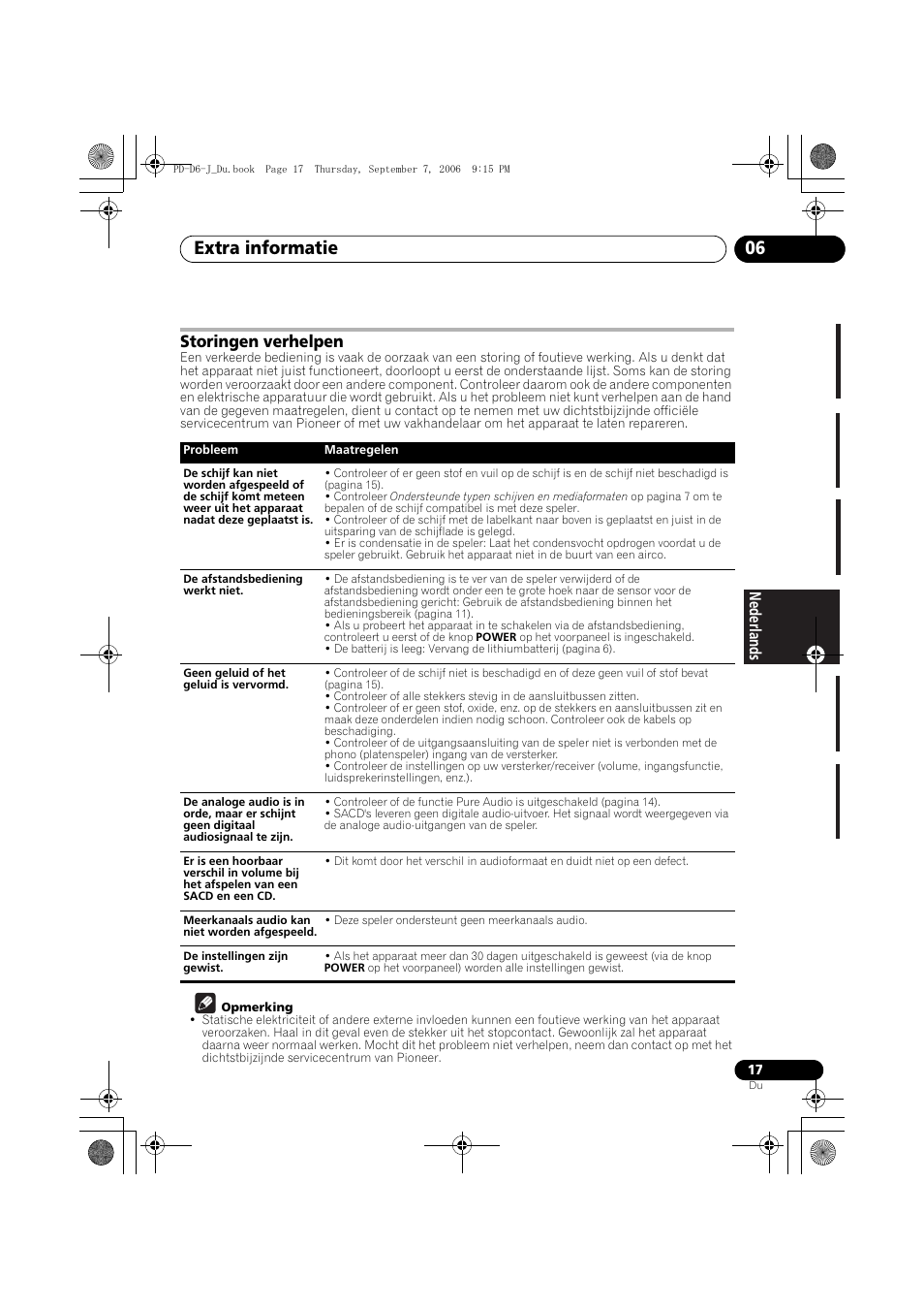Storingen verhelpen, Extra informatie 06 | Pioneer PD-D6-J User Manual | Page 71 / 110