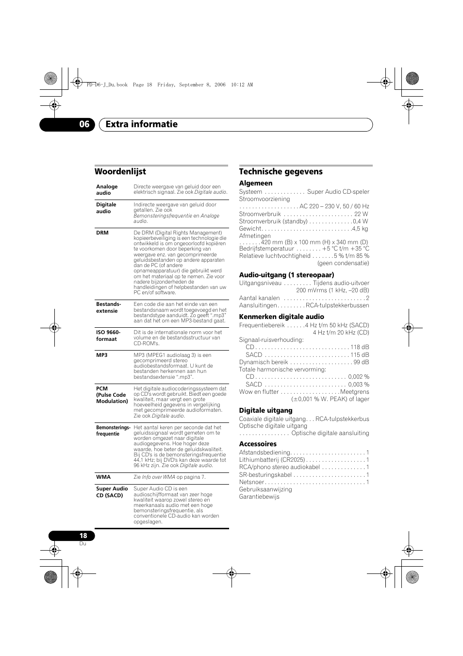 Woordenlijst, Technische gegevens, Extra informatie 06 | Woordenlijst technische gegevens | Pioneer PD-D6-J User Manual | Page 72 / 110