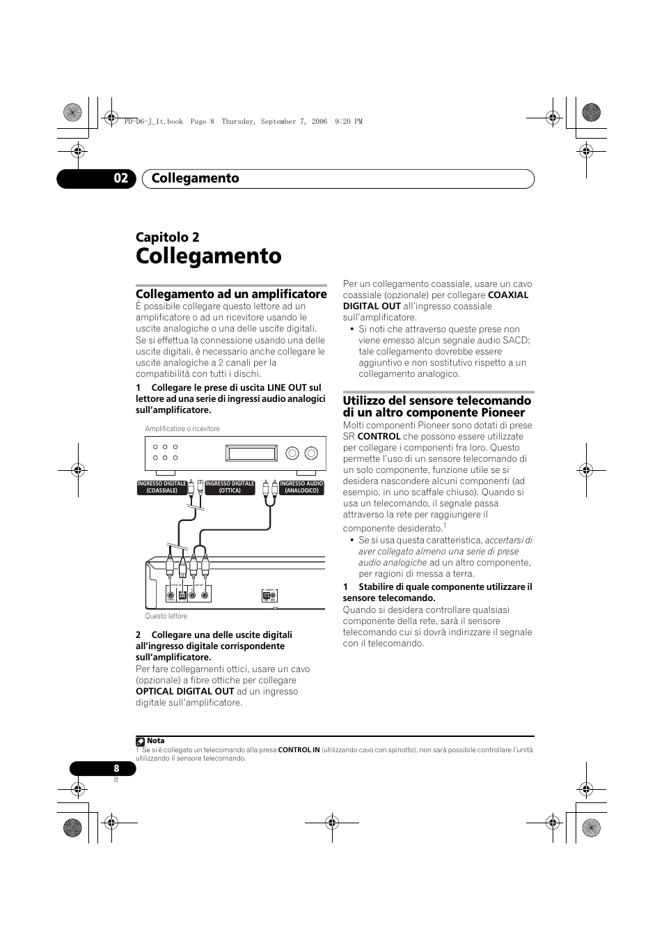 02 collegamento, Collegamento ad un amplificatore, Collegamento | Collegamento 02, Capitolo 2 | Pioneer PD-D6-J User Manual | Page 80 / 110