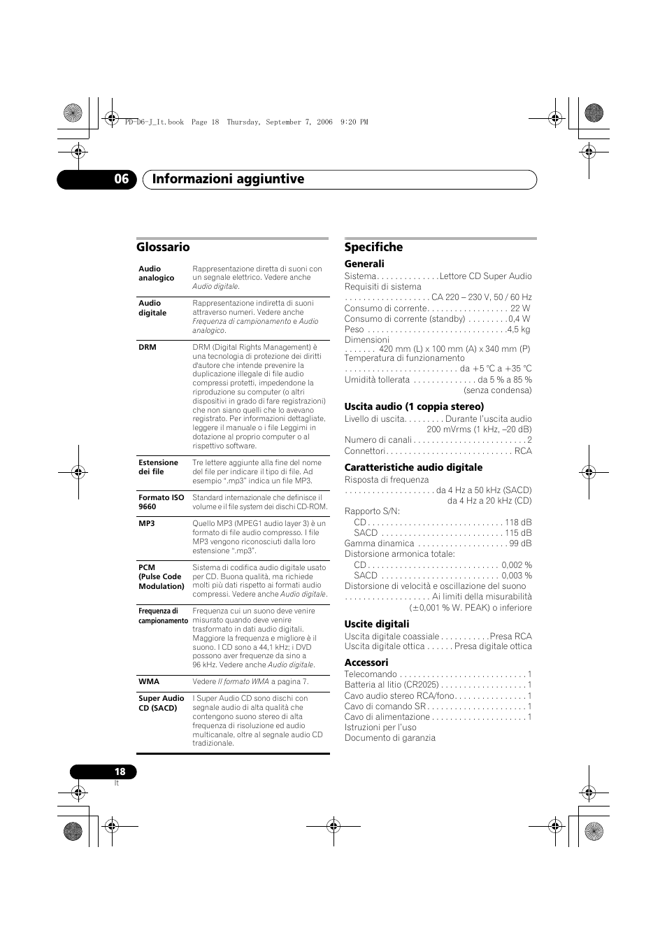 Glossario, Specifiche, Informazioni aggiuntive 06 | Glossario specifiche | Pioneer PD-D6-J User Manual | Page 90 / 110