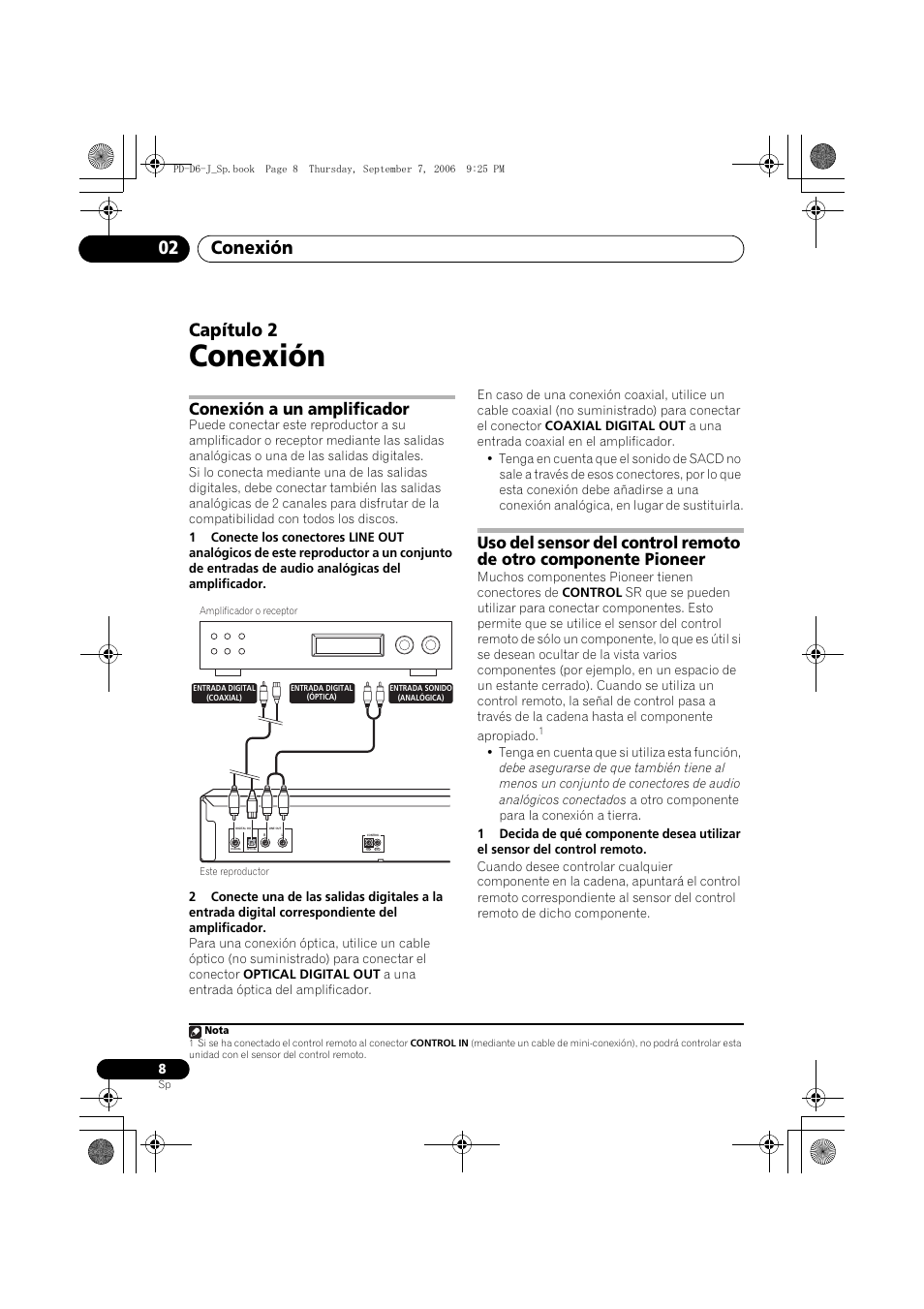 02 conexión, Conexión a un amplificador, Conexión | Conexión 02, Capítulo 2 | Pioneer PD-D6-J User Manual | Page 98 / 110