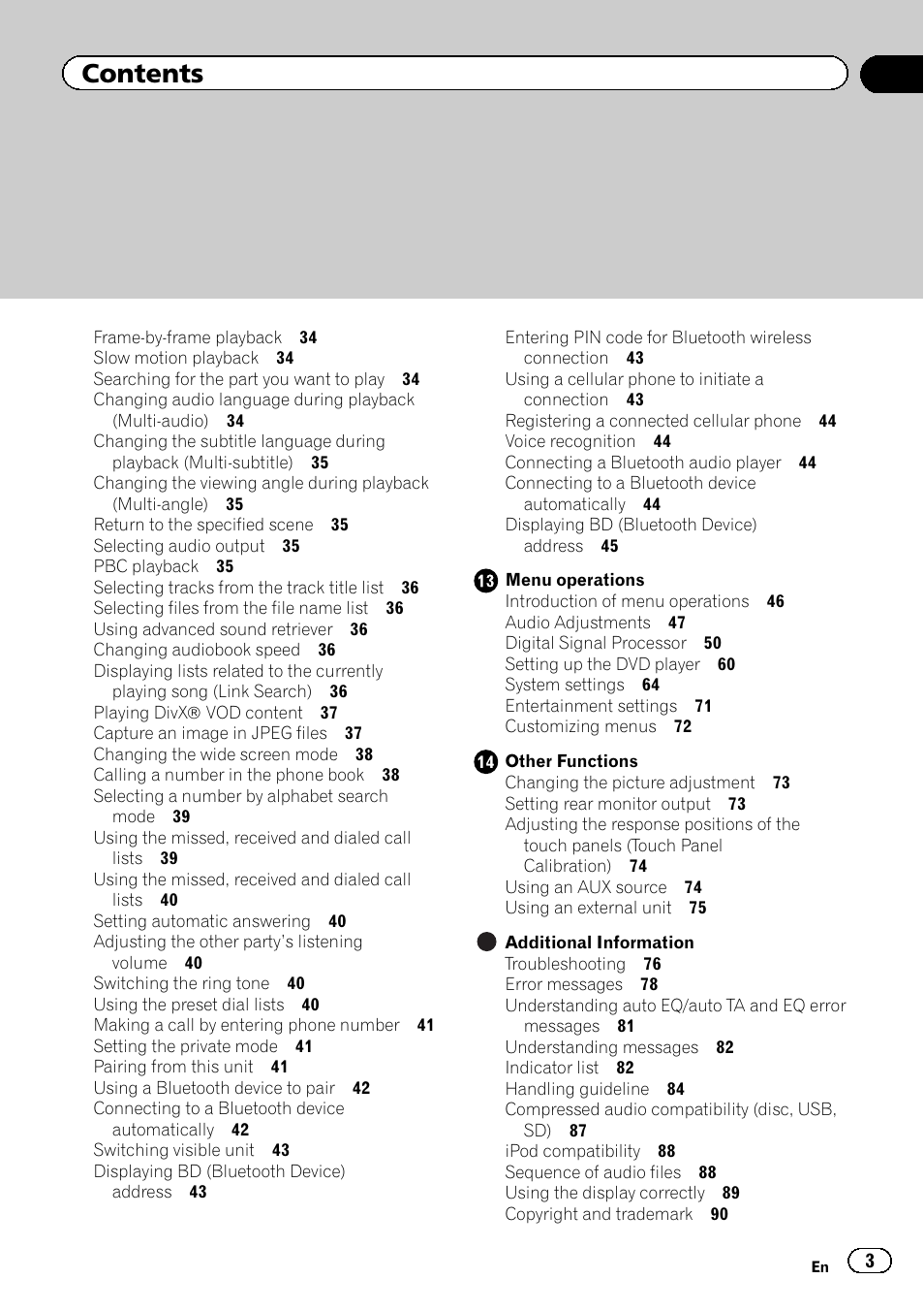 Pioneer AVH-P4200DVD User Manual | Page 3 / 96