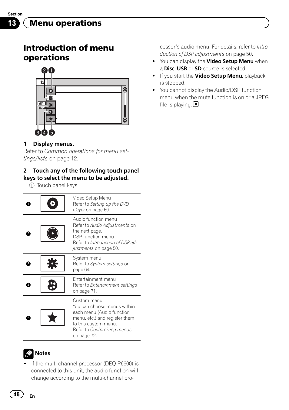 Menu operations introduction of menu operations, Introduction of menu operations, 13 menu operations | Pioneer AVH-P4200DVD User Manual | Page 46 / 96