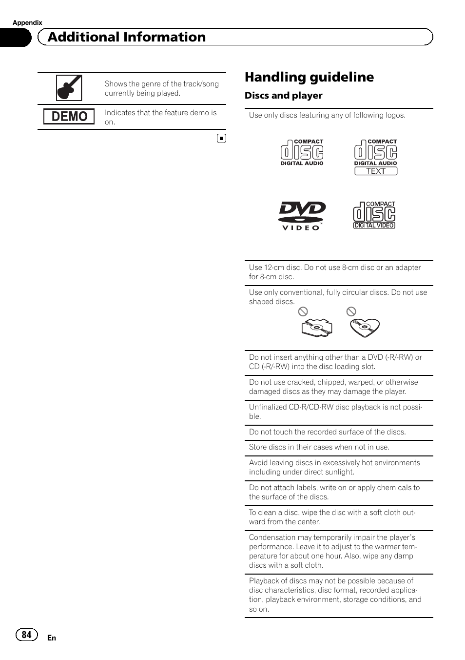 Handling guideline 84, Handling guideline, Additional information | Pioneer AVH-P4200DVD User Manual | Page 84 / 96