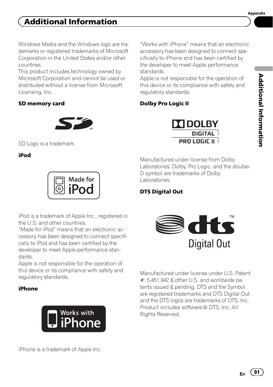 Additional information | Pioneer AVH-P4200DVD User Manual | Page 91 / 96