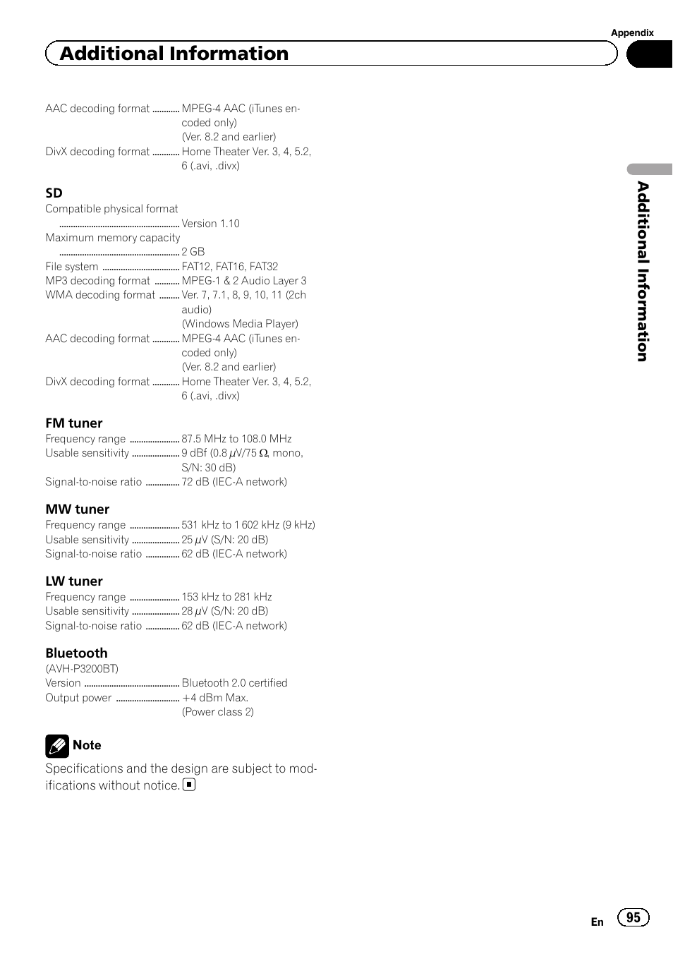 Additional information | Pioneer AVH-P4200DVD User Manual | Page 95 / 96