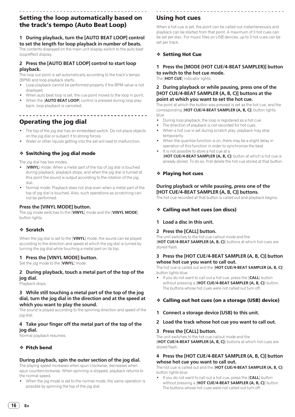 Operating the jog dial, Using hot cues | Pioneer XDJ-R1 User Manual | Page 16 / 38