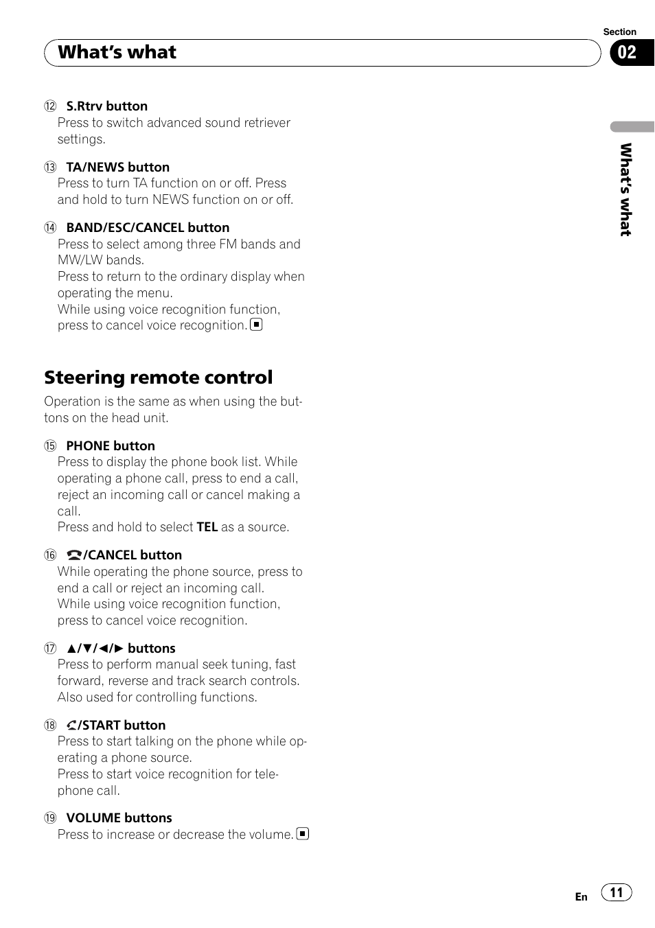Steering remote control, What ’s what | Pioneer DEH-P8100BT User Manual | Page 11 / 74