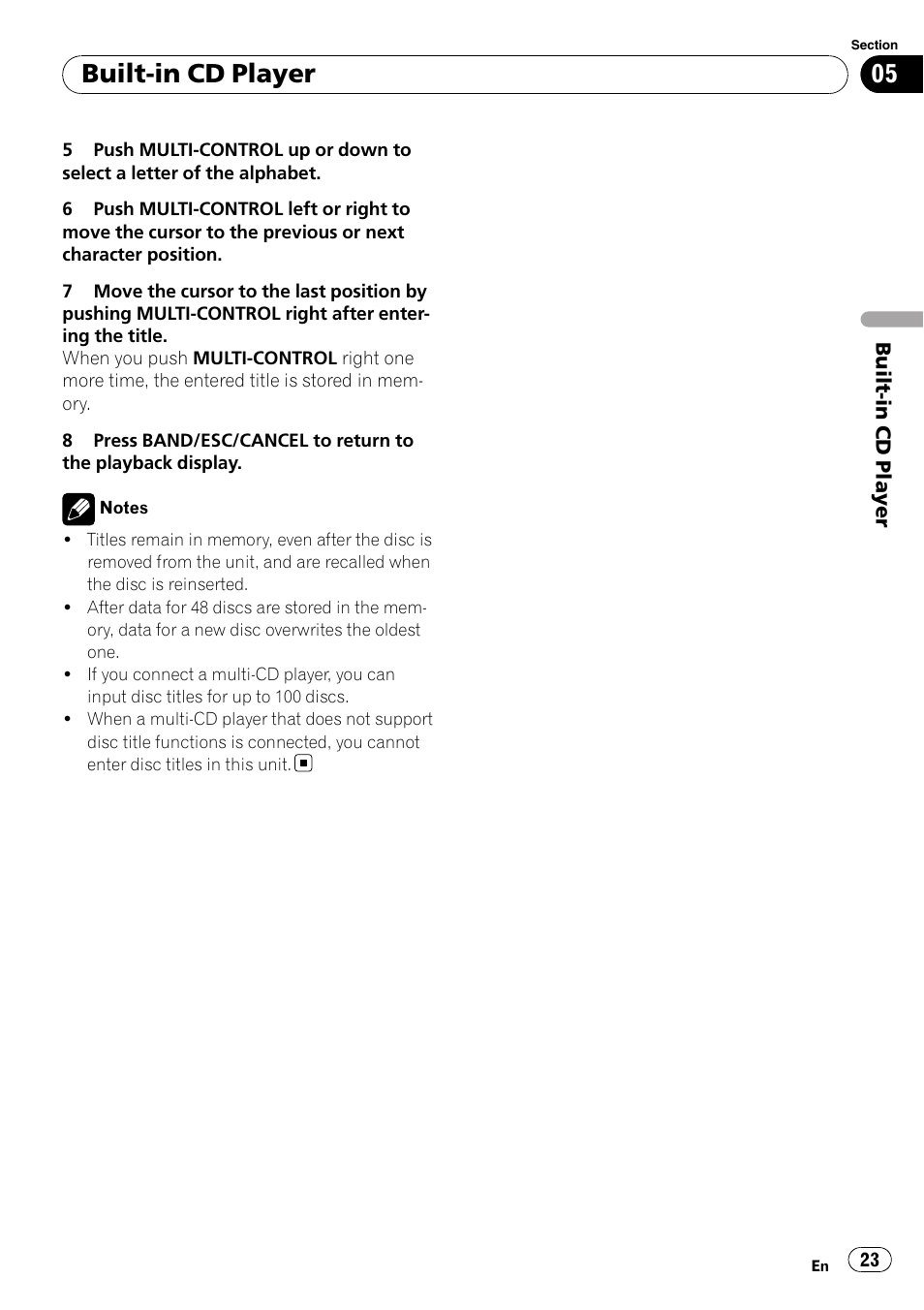 Built-in cd player | Pioneer DEH-P8100BT User Manual | Page 23 / 74