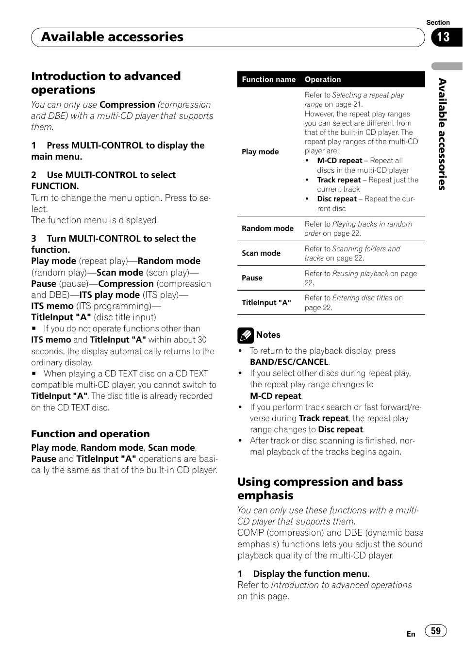 Introduction to advanced, Operations, Using compression and bass | Emphasis, Available accessories, Introduction to advanced operations, Using compression and bass emphasis | Pioneer DEH-P8100BT User Manual | Page 59 / 74