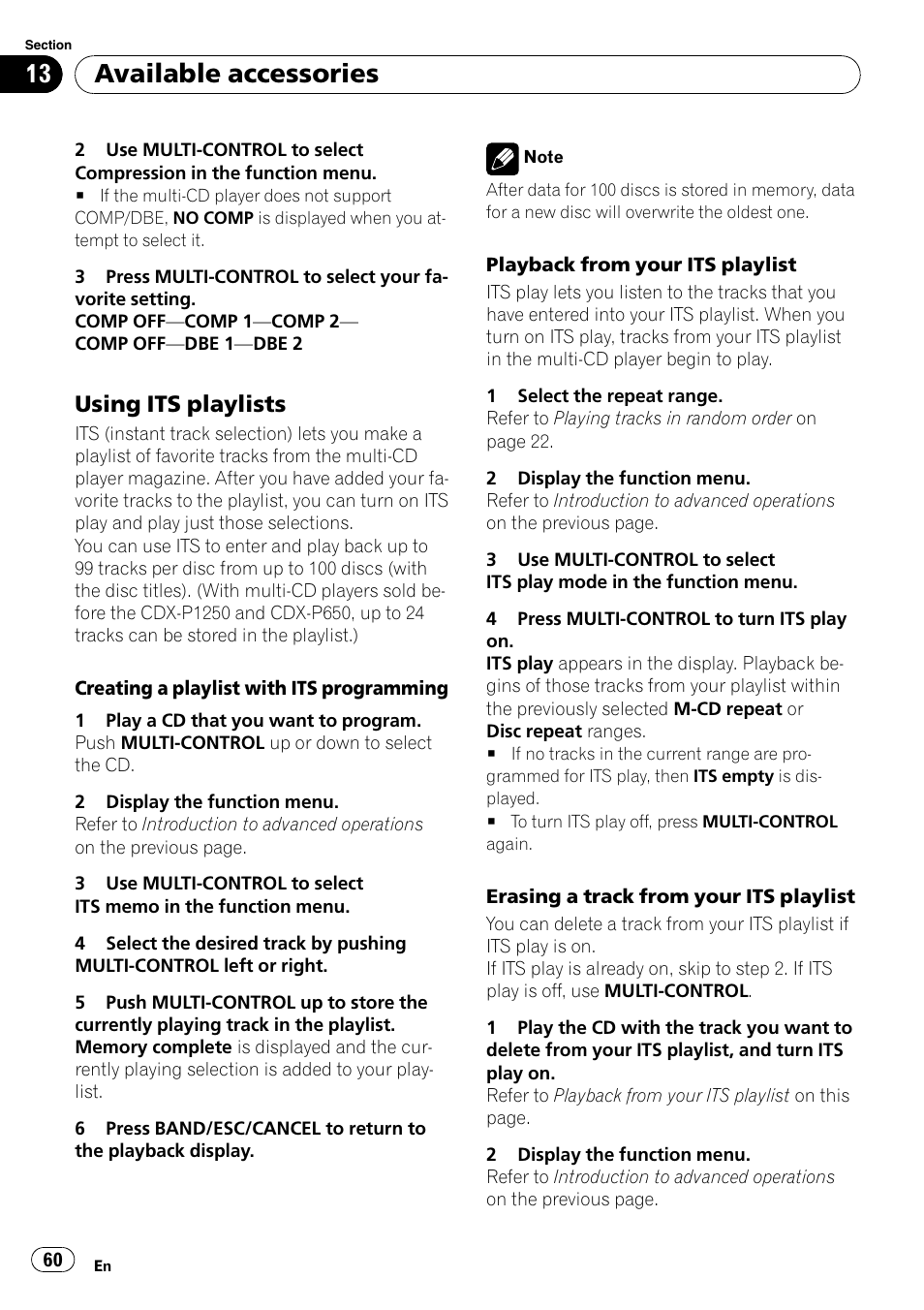 Using its playlists 60, Available accessories, Using its playlists | Pioneer DEH-P8100BT User Manual | Page 60 / 74