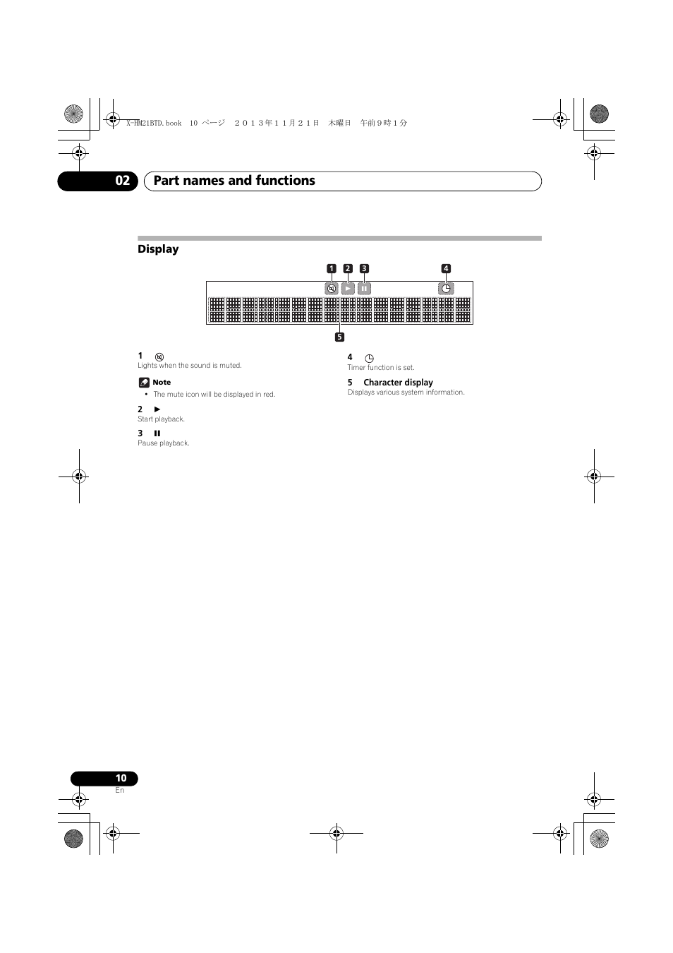 Display, Part names and functions 02 | Pioneer X-HM21BTD-K User Manual | Page 10 / 44